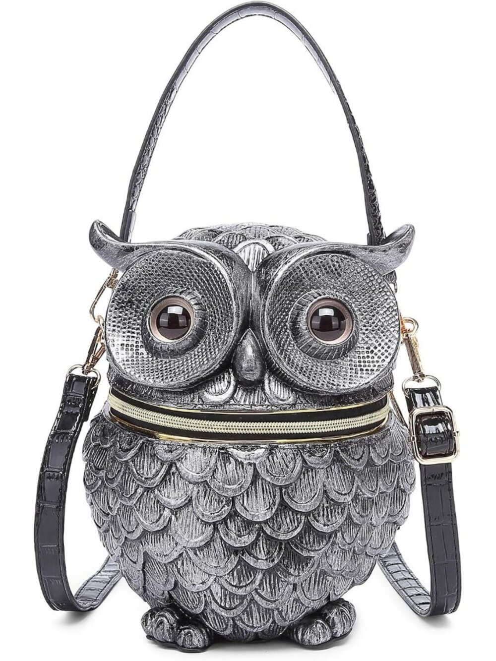 Women's Owl Silver Unique Weird Shape Purse Detachable Strap Crossbody Bags